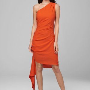 Bebe Dress Asymmetrical One-shoulder Side Seam Pleats & Gathers Orange NWT Sz 6